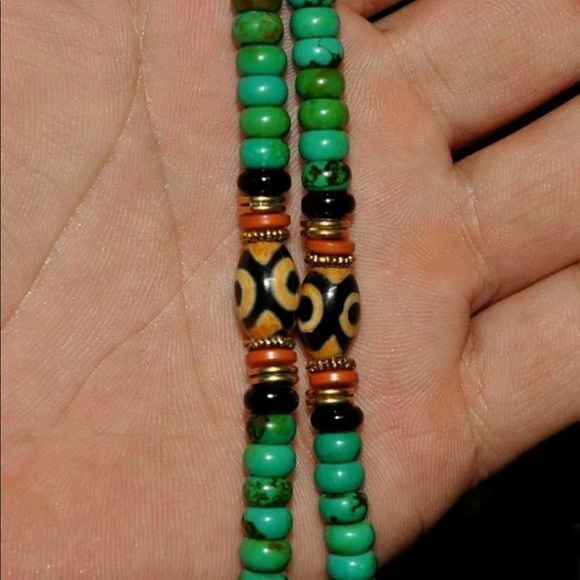 Tibetan turquoise Dzi Eye Meditation mala - Picture 4 of 5